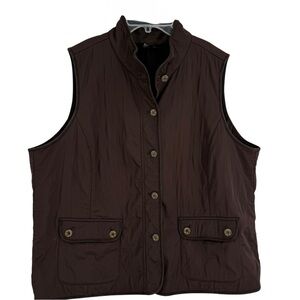Talbots Fleece-lined Vest Size 3X Brown Quilted Gold-Button Front Pockets
